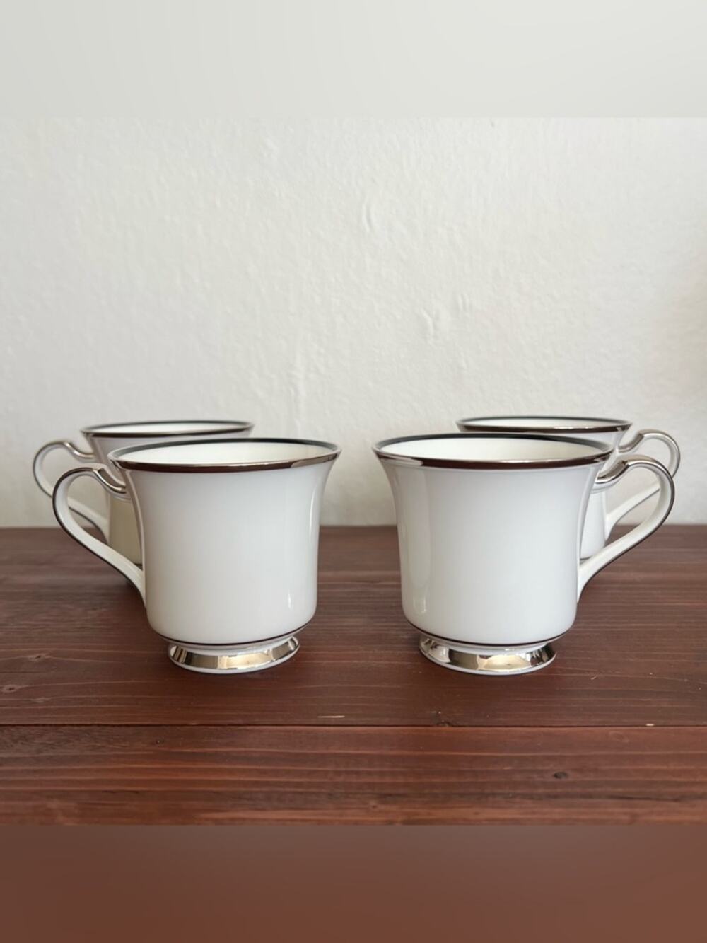 Noritake Sterling Tribute Bone China Footed Mugs (Silver Trim) Set of 4